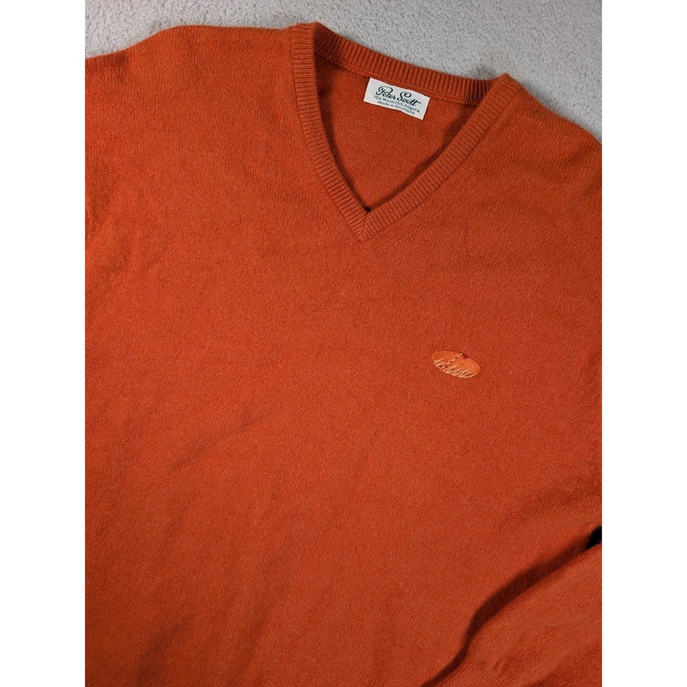 Peter Scott Orange Wool Angora Sweater Made in Scotland Mens L/XL Nantucket GC